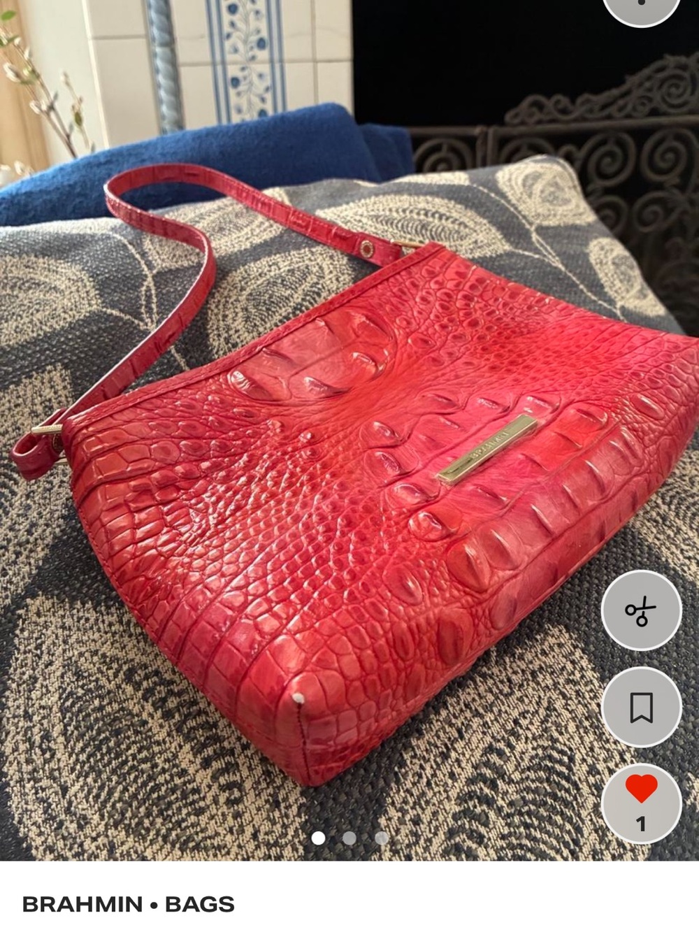Brahmin Red Croc-Embossed Leather Shoulder Bag